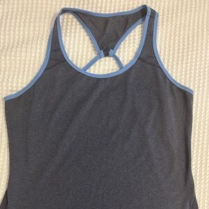 GREY AND BLUE RACERBACK WORKOUT SHIRT